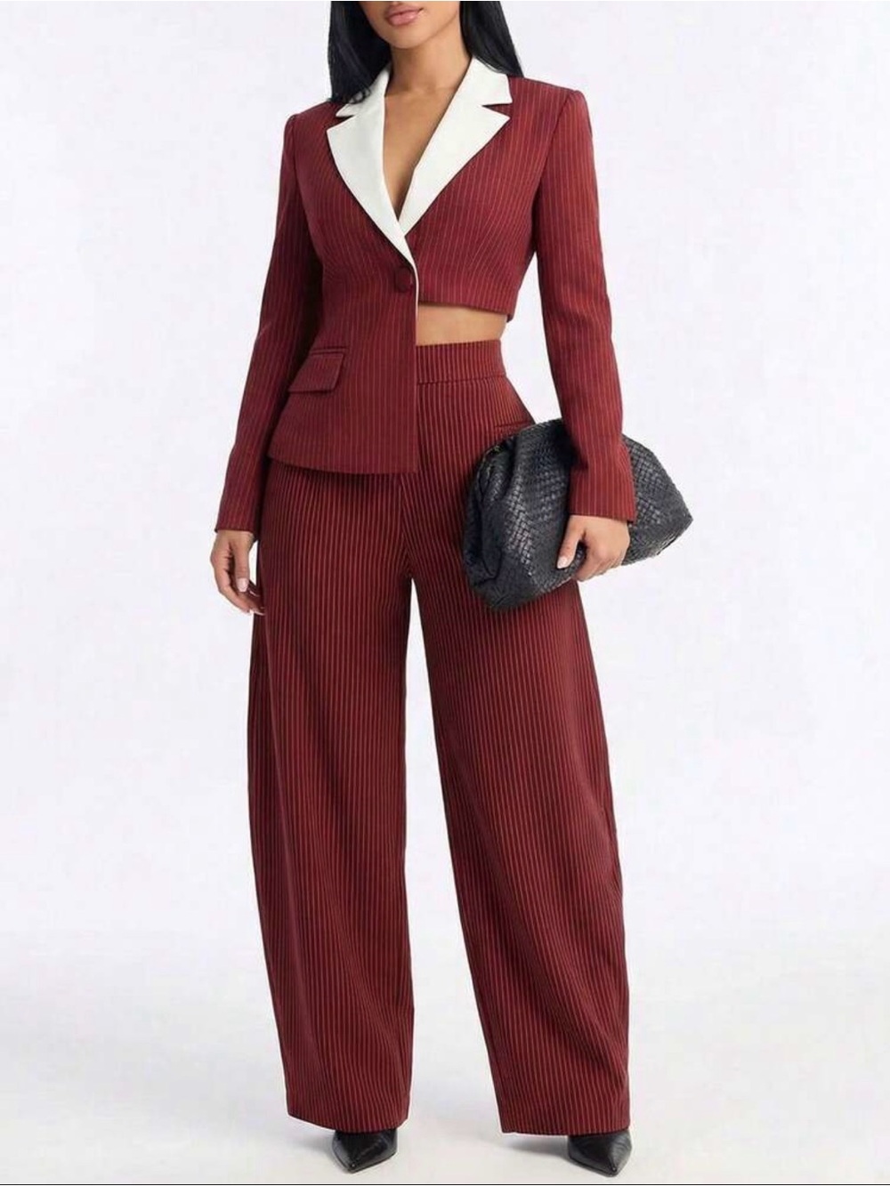 New Arrival ! Women's Burgundy / Red Two-Piece Pinstripe Suit Pants & Blazer